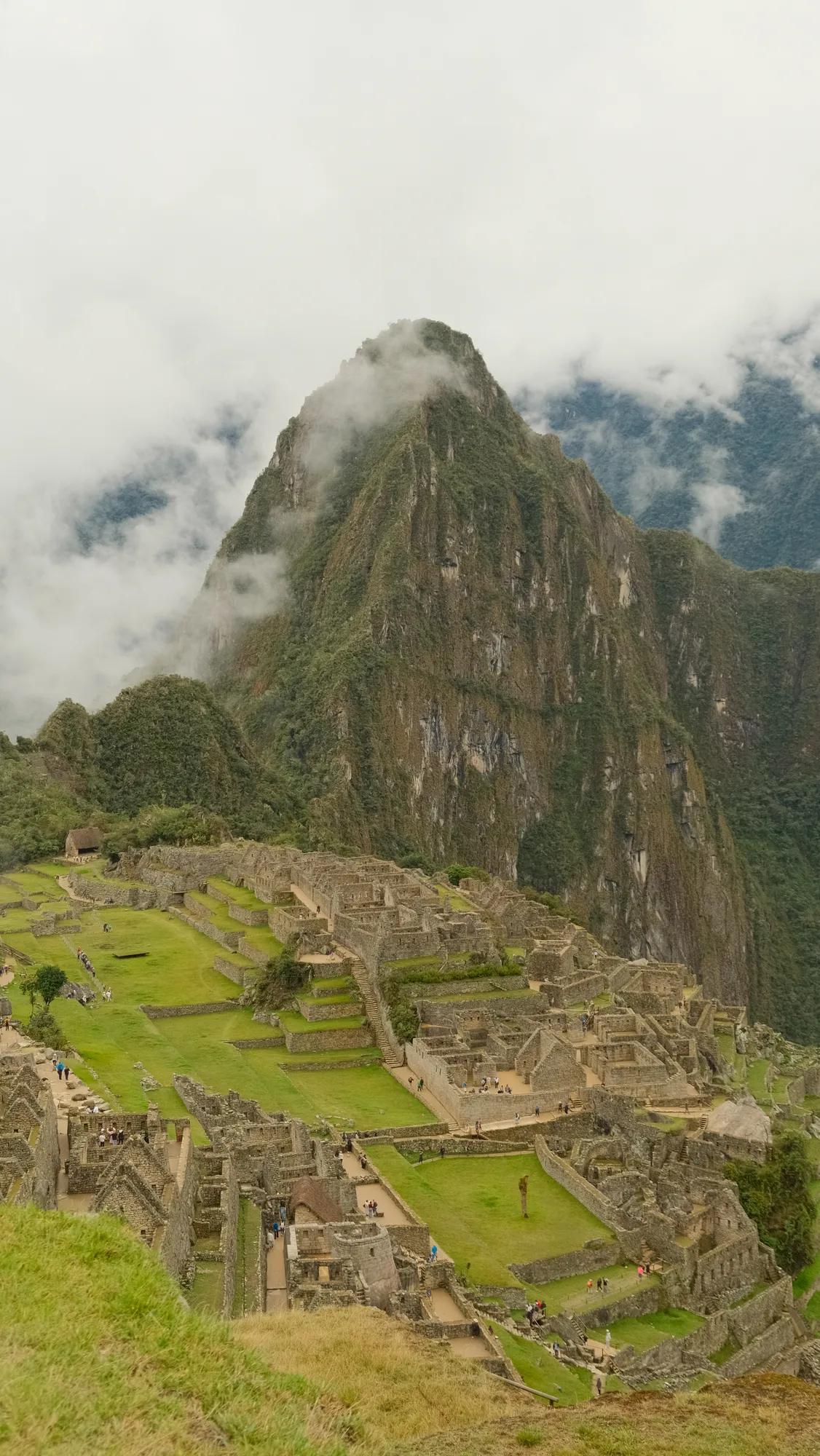 A view across the ruins of Machu Picchu toward the surrounding peaks.