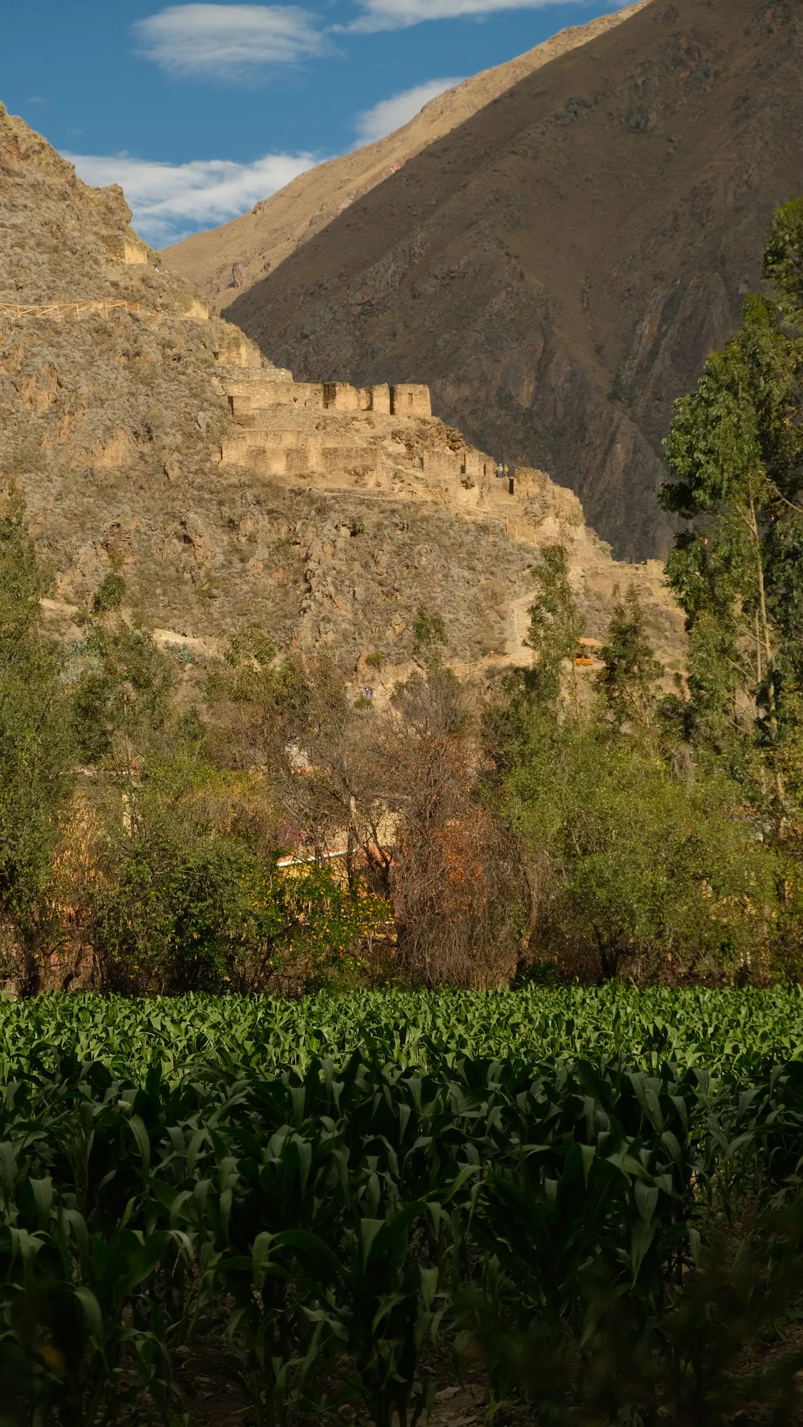 Late afternoon light over the mountains surrounding Ollantaytambo.